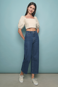 Hebe Cropped Linen Top Malt