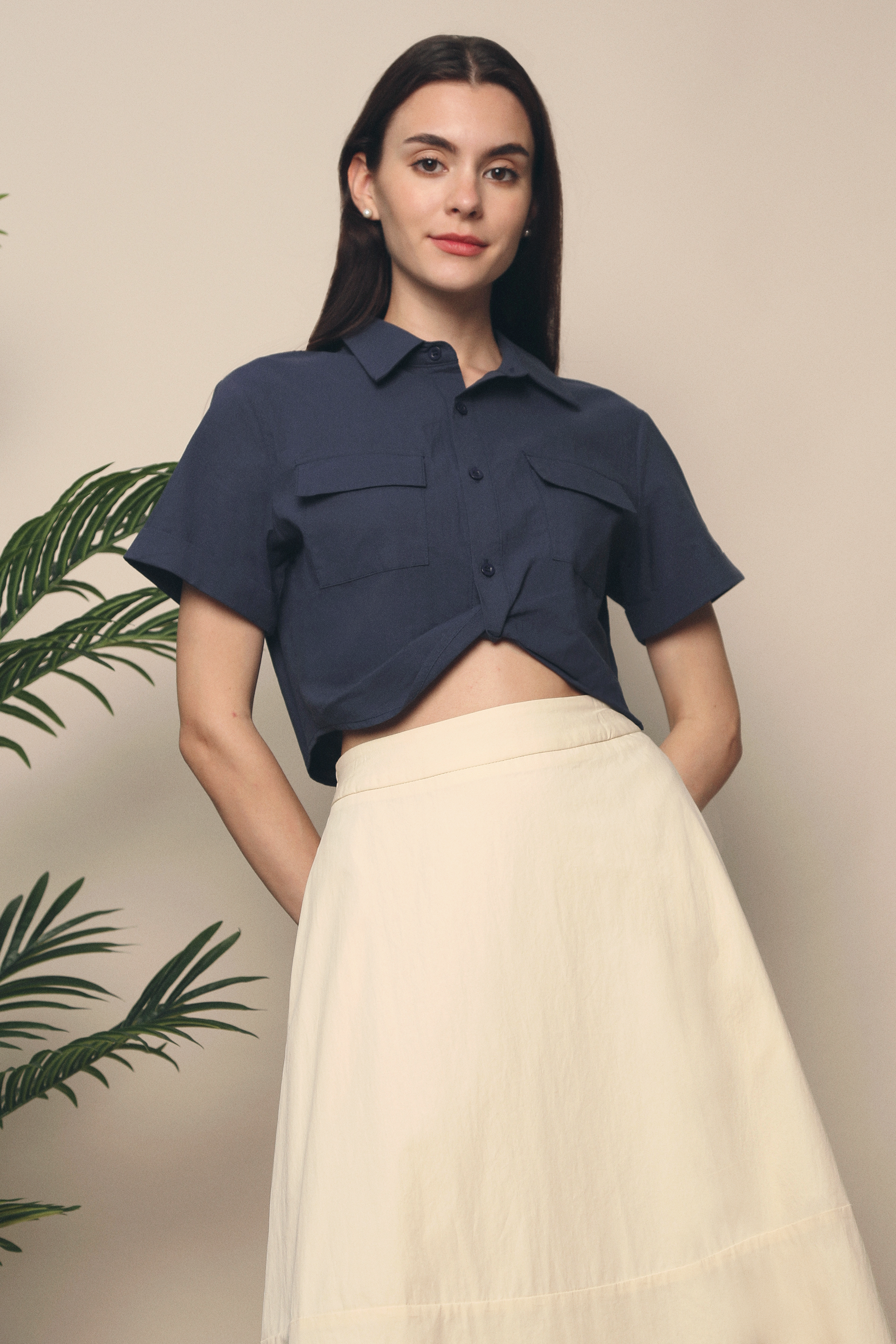 Ingrid Cropped Shirt Navy