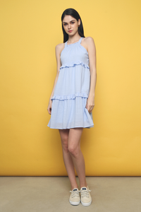 Issey Tier Babydoll Dress Blue