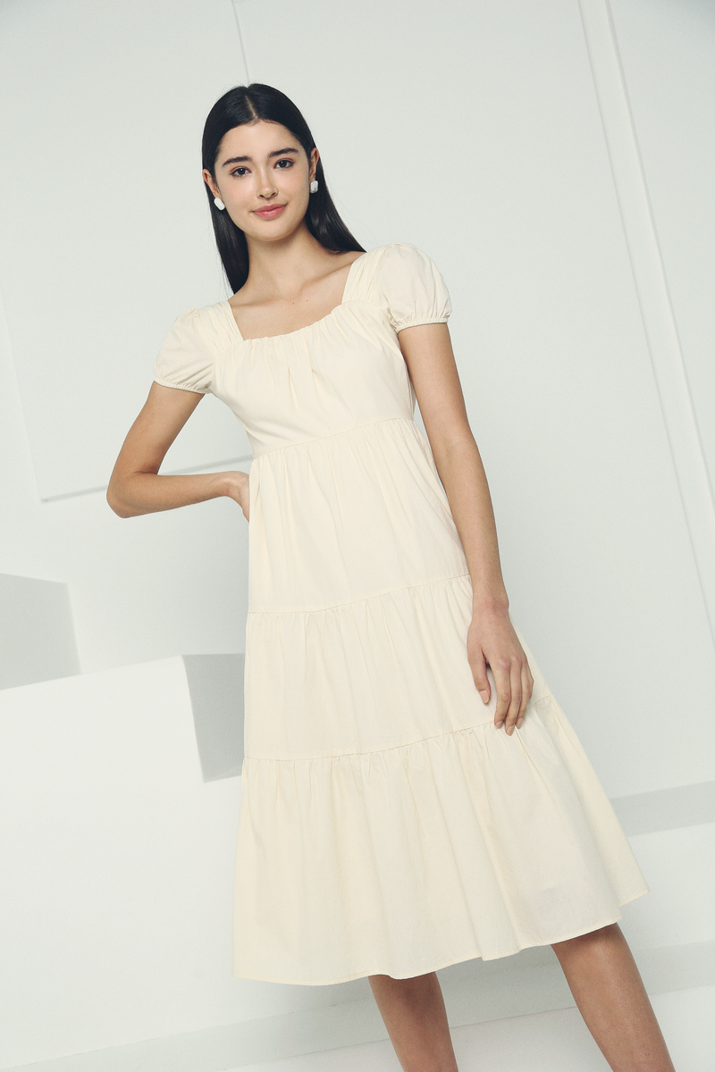 Izzie Tiered Midi Dress Malt (Restock)