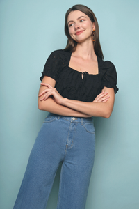 Jacq Eyelet Cropped Top Black