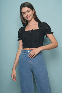 Jacq Eyelet Cropped Top Black