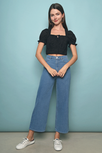 Jacq Eyelet Cropped Top Black