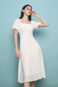 Jessy Ruche Midi Dress White