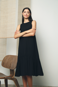 Konni Peplum Midi Dress Black (Restock)