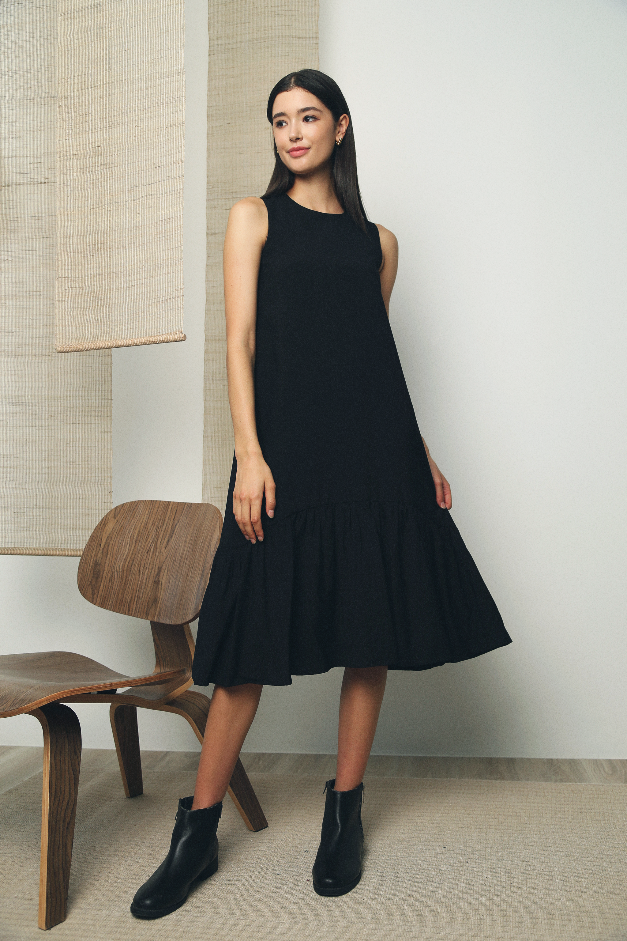 Konni Peplum Midi Dress Black (Restock)