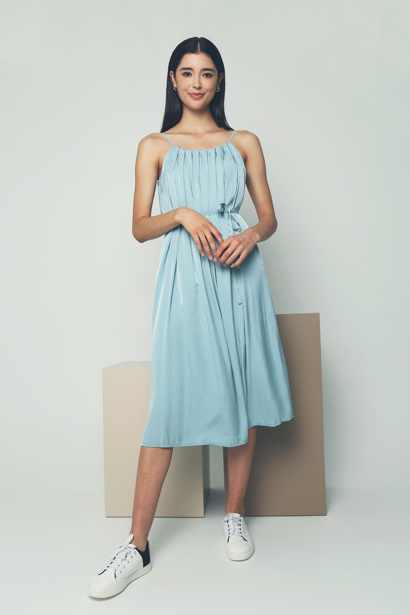 Mira Pleat Midi Dress Teal