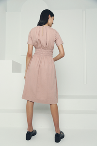 Nelrose Waisted Linen Dress Pink