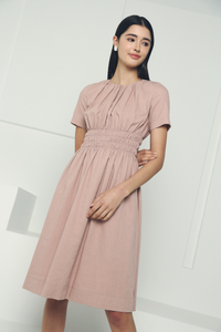 Nelrose Waisted Linen Dress Pink