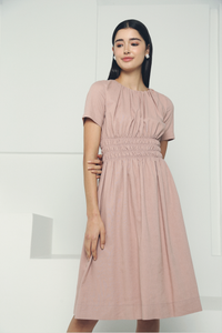 Nelrose Waisted Linen Dress Pink