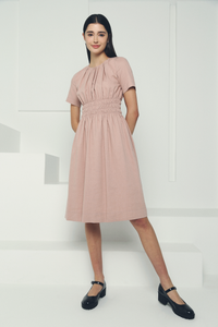 Nelrose Waisted Linen Dress Pink