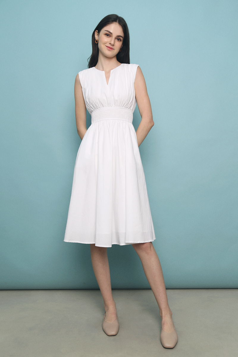 Paolo Smock Waist Midi Dress White (Restock)