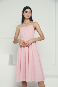 Penne Floral Evelet Midi Dress Pink