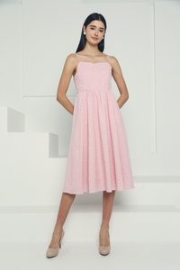 Penne Floral Evelet Midi Dress Pink