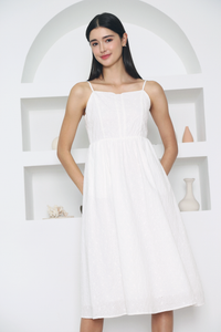Penne Floral Eyelet Midi Dress White