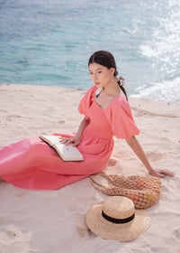 Tezza Linen Maxi Dress Pink (Restock)