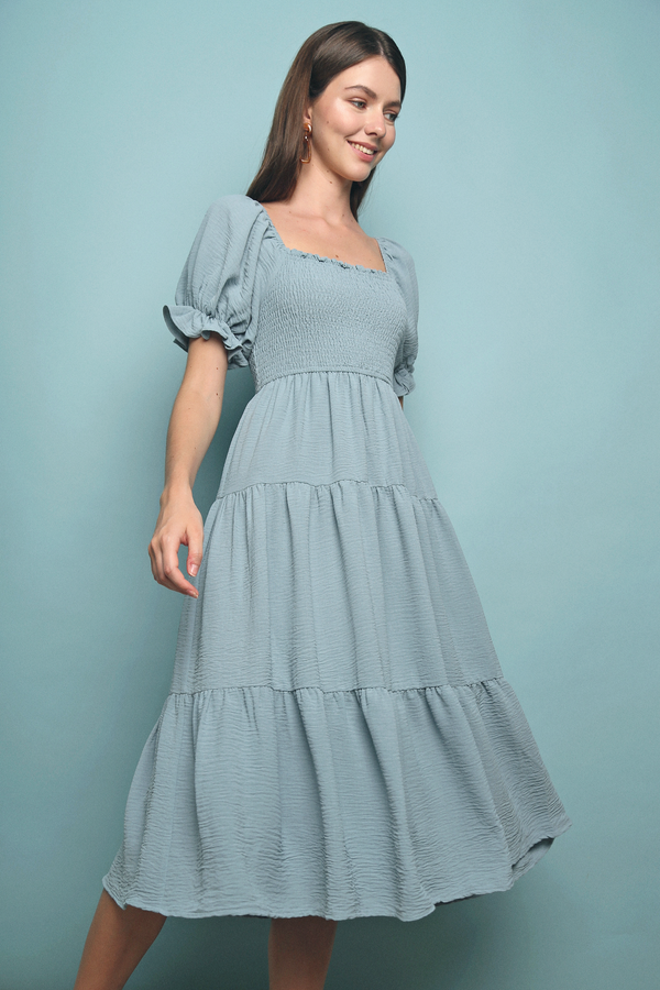 Suli Smocked Midi Dress Teal (Restock)