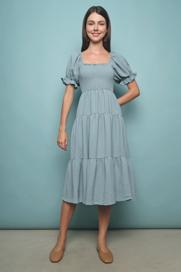 Suli Smocked Midi Dress Teal (Restock)