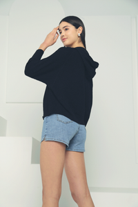 Terry Hooded Knit Cardigan Black (Restock)
