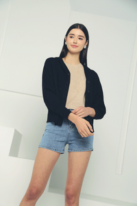 Terry Hooded Knit Cardigan Black (Restock)