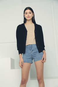 Terry Hooded Knit Cardigan Black (Restock)