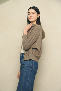 Terry Hooded Knit Cardigan Brown (Restock)