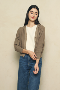 Terry Hooded Knit Cardigan Brown (Restock)