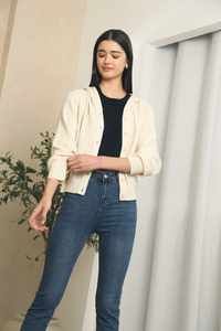 Terry Hooded Knit Cardigan Cream (Restock)