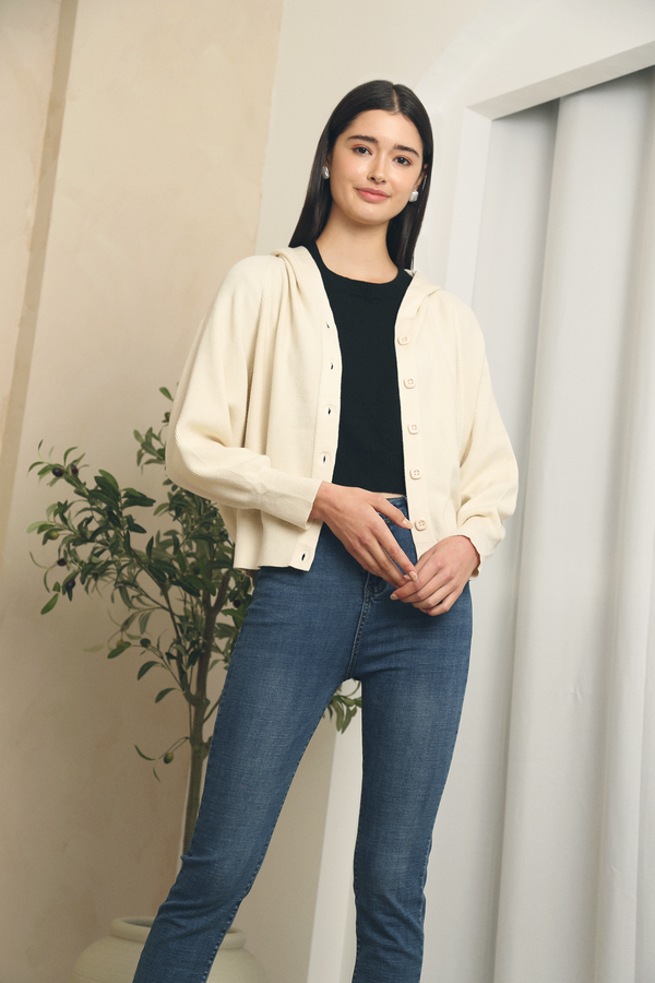 Terry Hooded Knit Cardigan Cream (Backorder)
