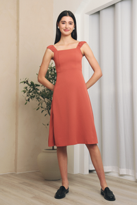 Tiffany Ruche Strap Midi Dress Rust