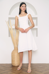 Tiffany Ruche Strap Midi Dress White