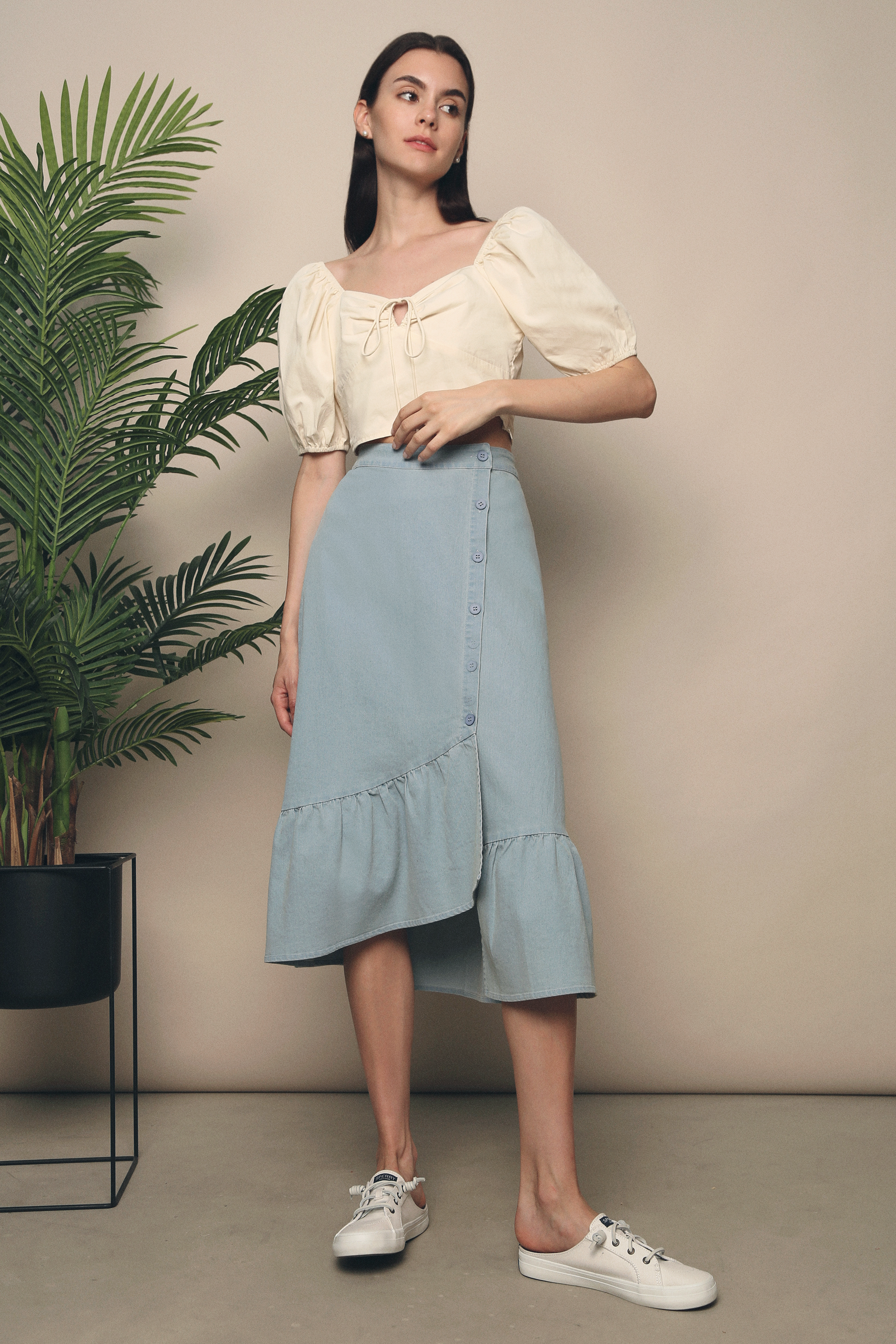 Fawn Ruffles Denim Skirt Light Denim