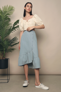 Fawn Ruffles Denim Skirt Light Denim