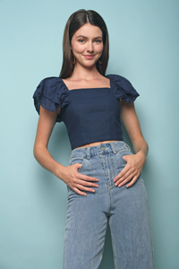 Tippling Flutter Cropped Top Navy