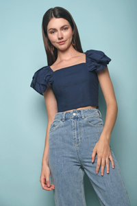 Tippling Flutter Cropped Top Navy