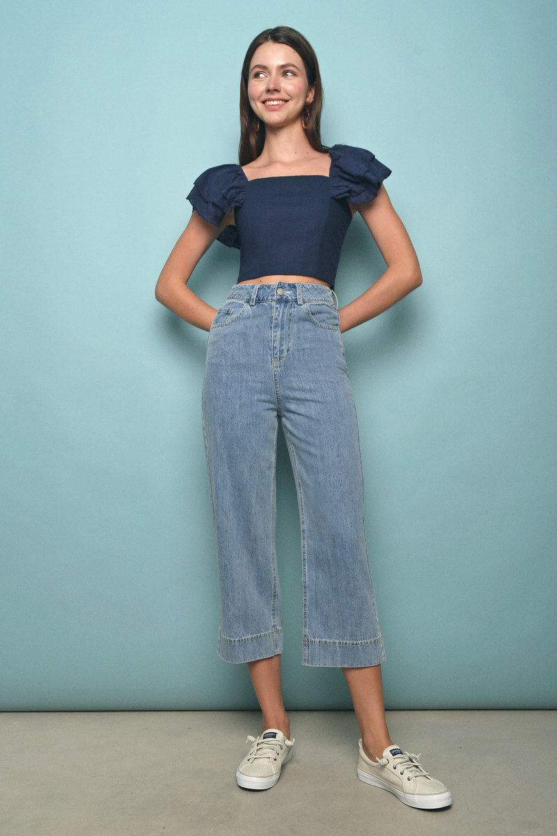 Tippling Flutter Cropped Top Navy