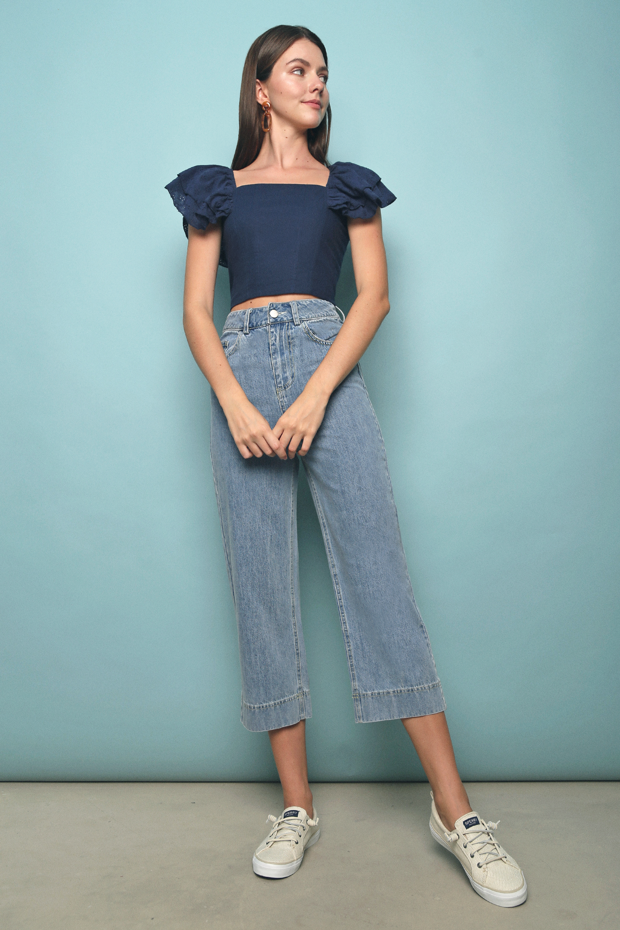 Tippling Flutter Cropped Top Navy