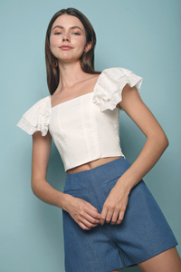 Tippling Flutter Cropped Top White