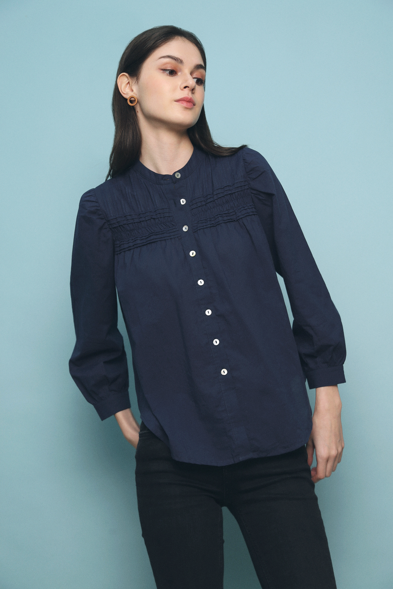 Valentino Pleat Shirt Navy