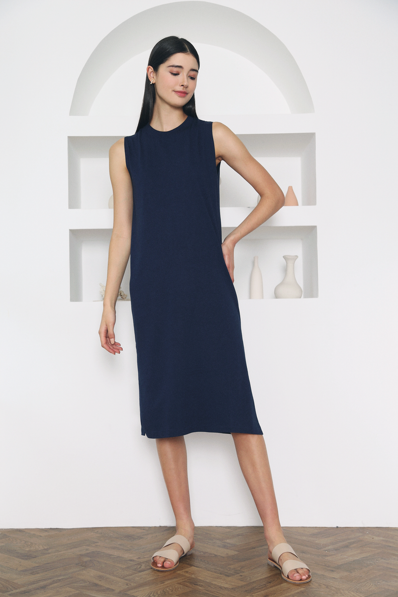 Via Muscle Tee Dress Navy (Restock)
