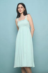 Vion Smocked Babydoll Dress Sage