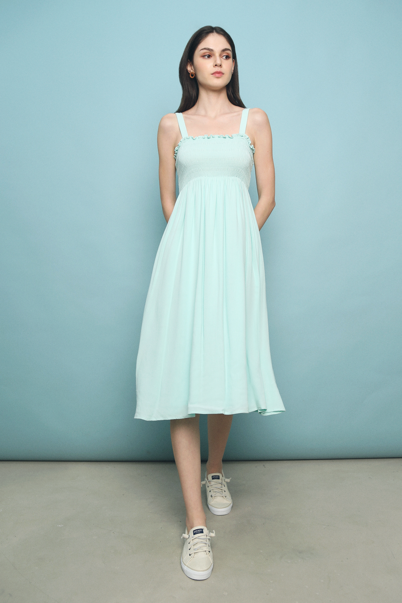 Vion Smocked Babydoll Dress Sage
