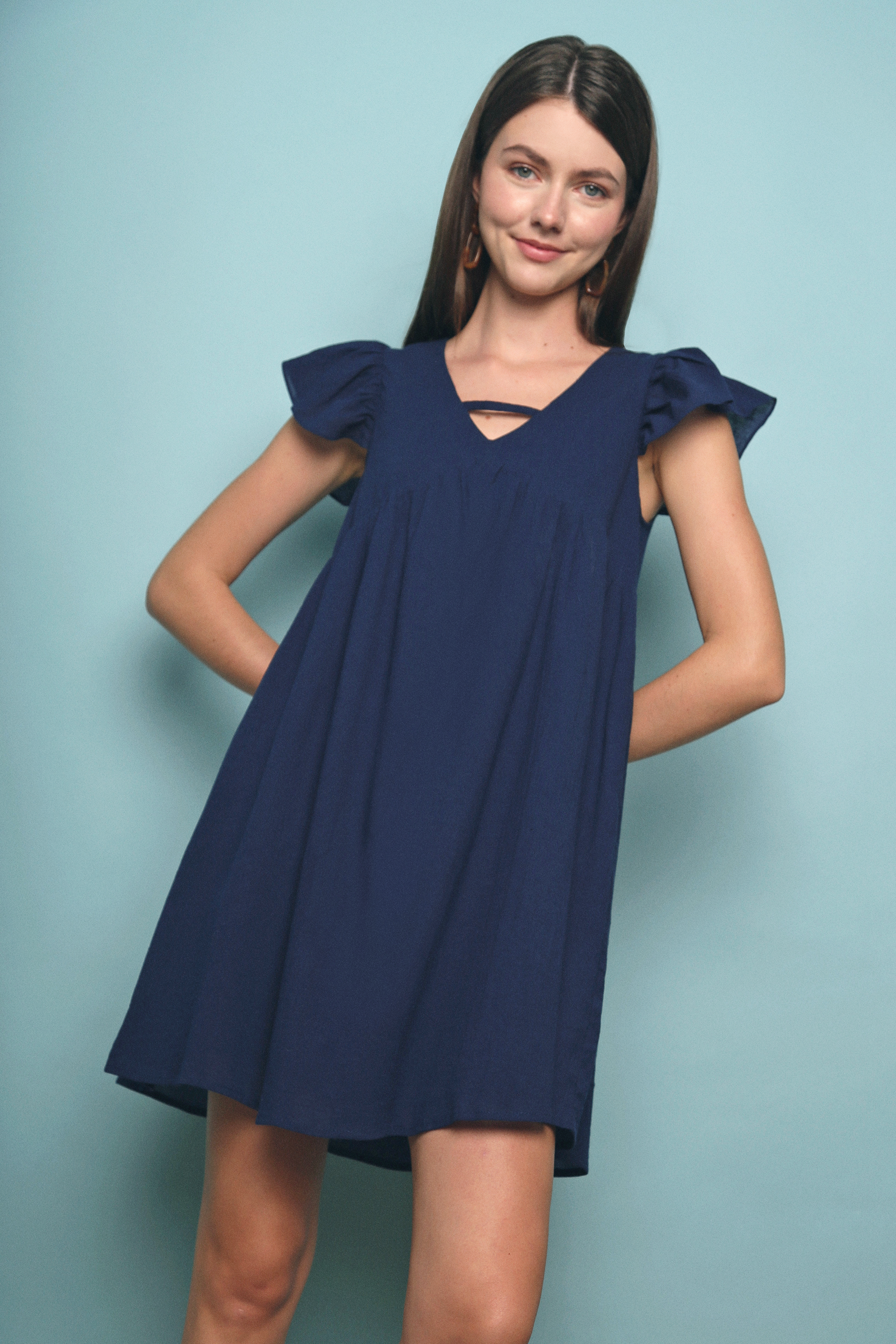 Viv Flutter Dress Navy