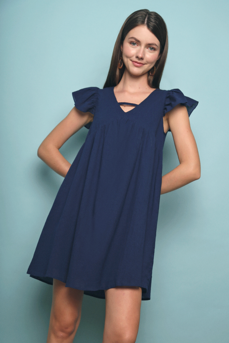 Viv Flutter Dress Navy
